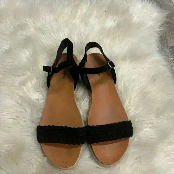 Lucky Brand Grecilyn black and tan Suede Espadrille Sandals sz 11m - Picture 2 of 7